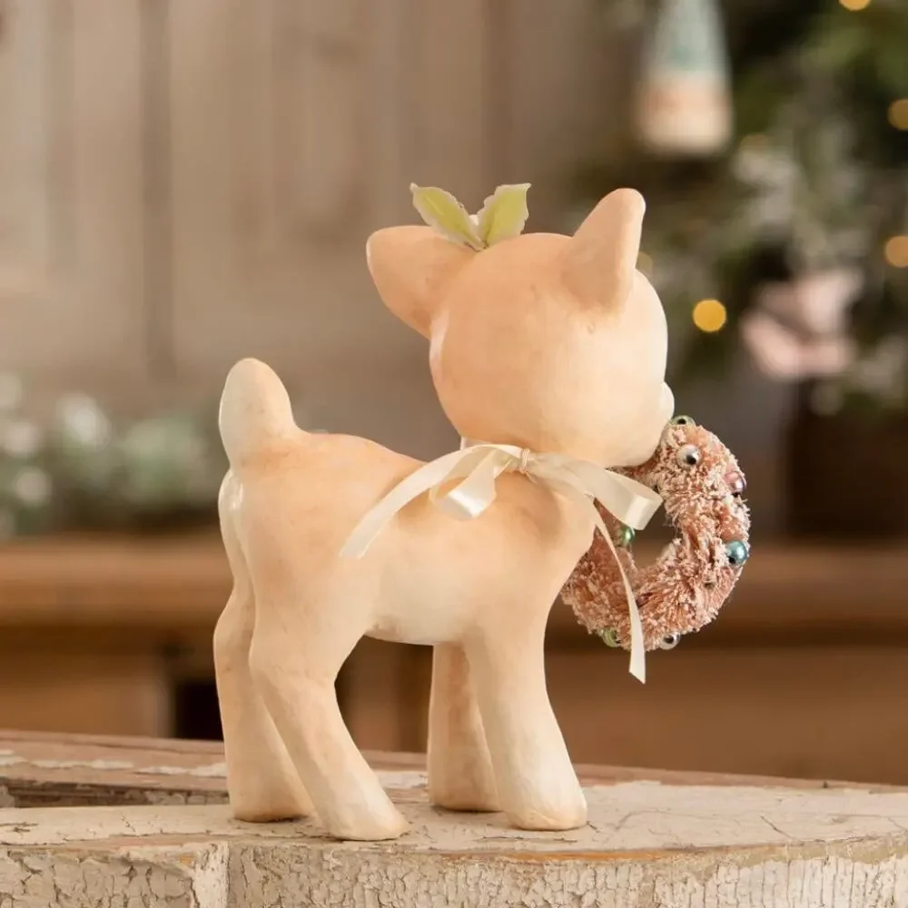 Bethany Lowe Pink Reindeer Deer With Wreath Christmas Figure NEW